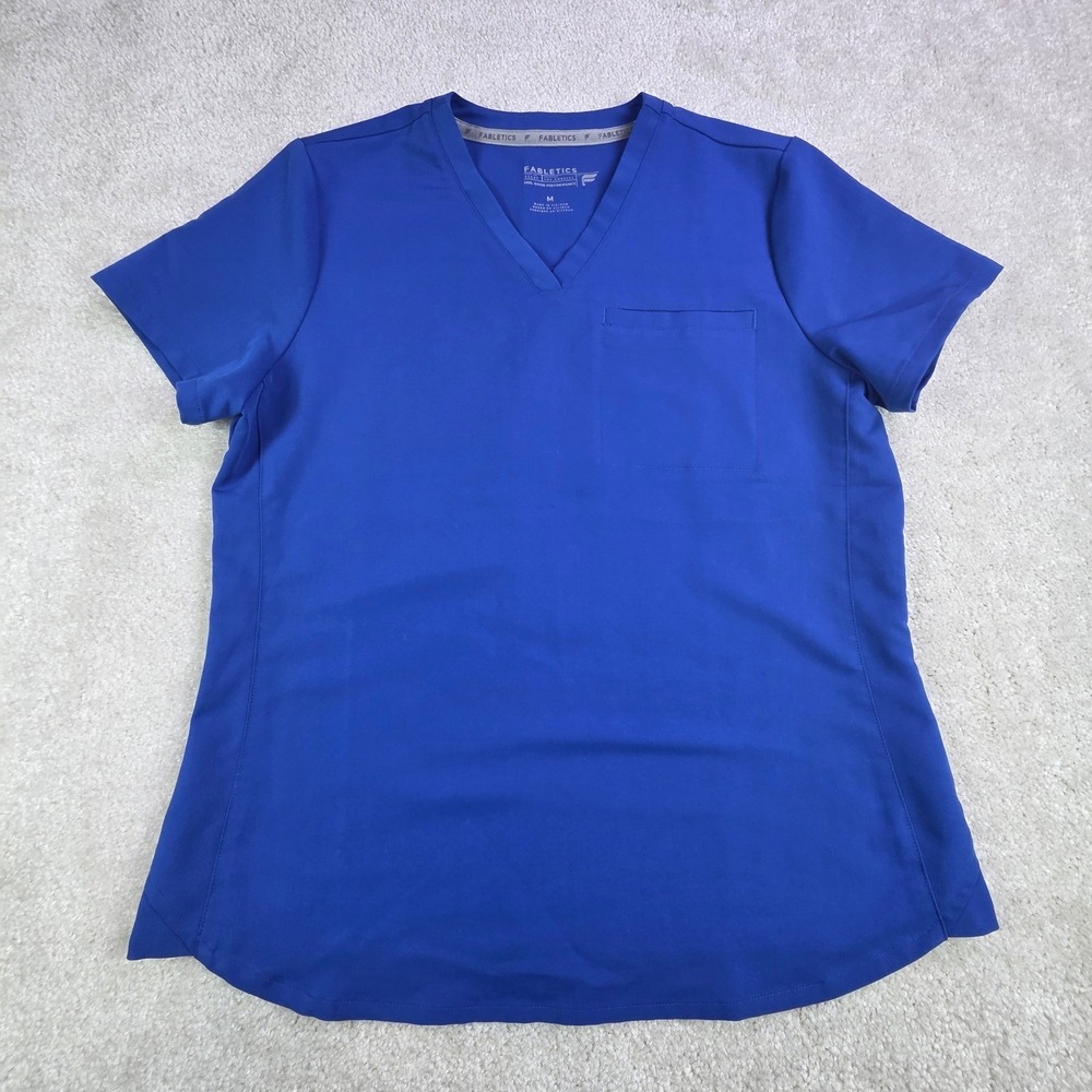Fabletics Vital Scrub Top Womens M Blue V Neck Medical Dental Vet Tech‎ Uniform